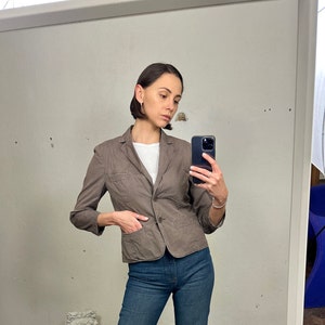 Vintage Brown Hugo Boss Crop Elegant Blazer, Designer Cotton Women&#39;s Jacket