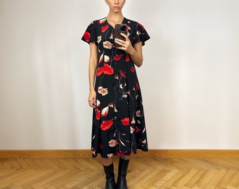 black dress with red and blue flowers Embroidery Long Black Dress With Red Roses Black Dress With Red Roses Embroidery Shop Black Dress With Red