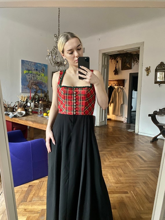 Vintage Austrian Apron Dress , Plaid Sleeveless  … - image 5
