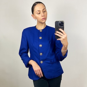Vintage Blue Elegant Blazer, Women's Jacket