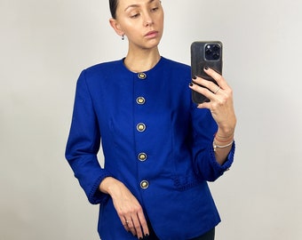 Vintage Blue Elegant Blazer, Women's Jacket