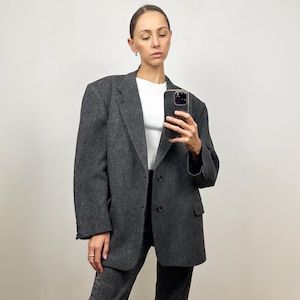 Vintage Grey Men&#39;s Wool Blazer, Wool Women&#39; s Oversized blazer