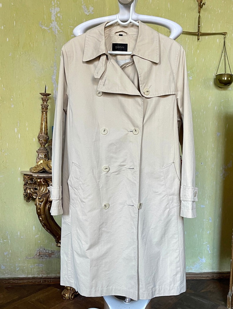 Vintage Beige Trench Coat, Light Cotton Coat, Midi Trench Coat with Tie Waist image 8