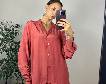Vintage Silk Blouse, Long Sleeve Silk Shirt