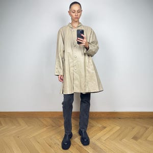 1990&#39;s Beige Leather Coat , Women&#39;s Cream Leather Jacket