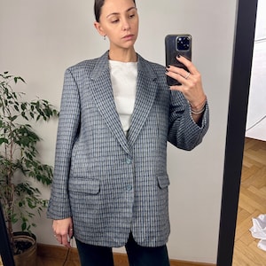 Vintage Grey Men&#39; s Wool Blazer,Oversized Wool Women&#39;s blazer