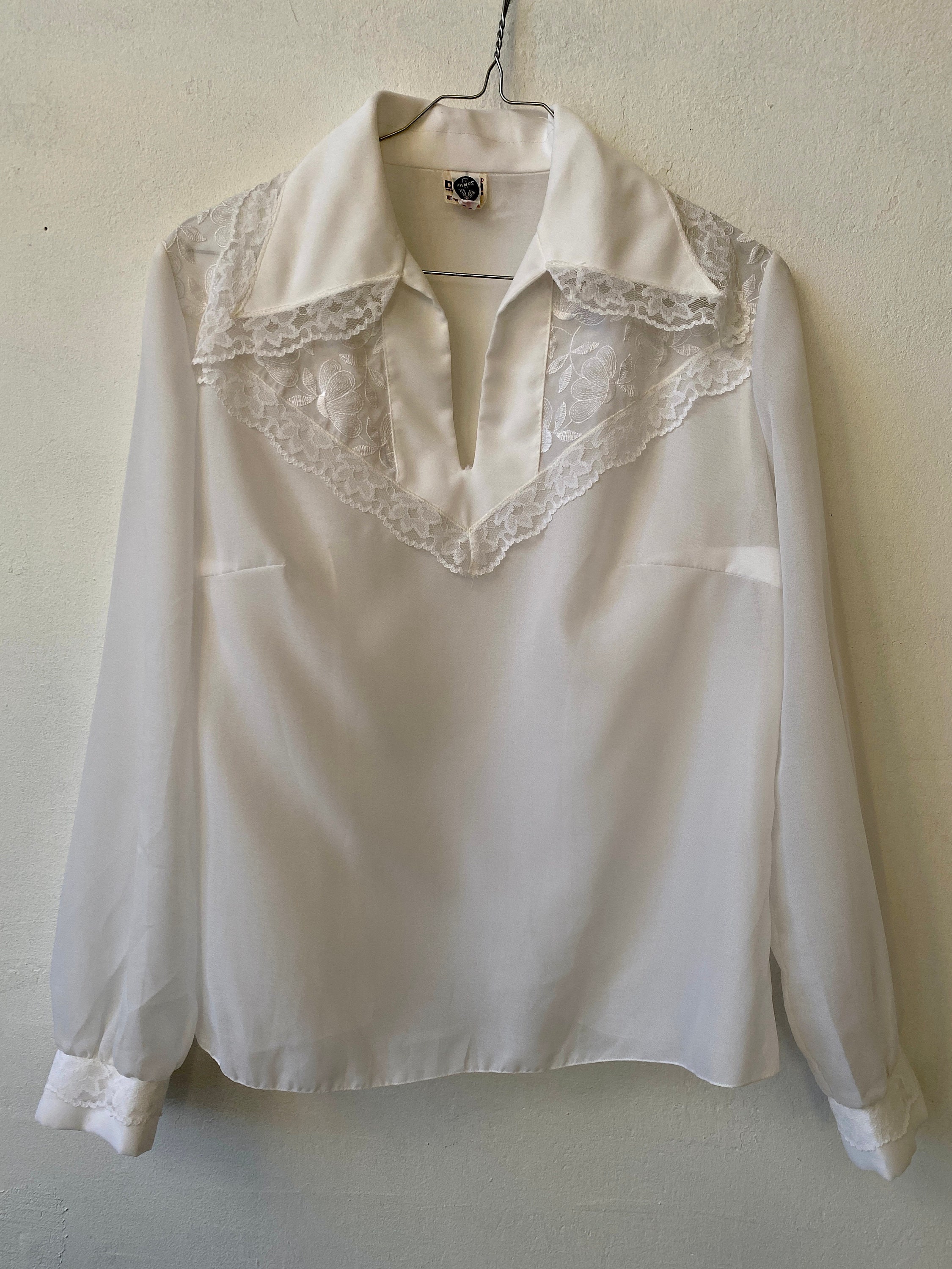 Vintage White Blouse White top with lace trim | Etsy