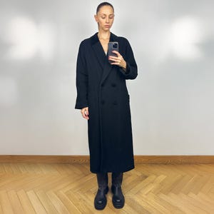 Vintage Black Wool Long Coat, Black Wool Midi Winter Coat
