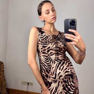 Vintage Animal print  Sleeveless Midi Dress