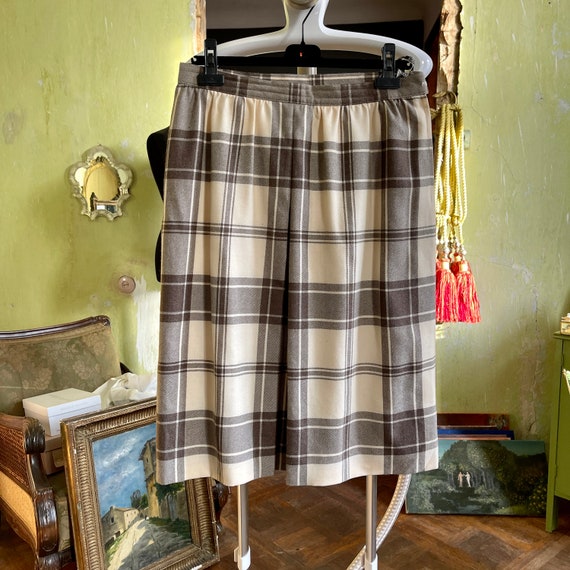 Vintage ESCADA  Midi Skirt, Beige Plaid Wool Desi… - image 6