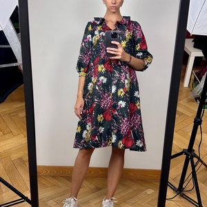 Vintage Floral Midi Dress, Chiffon 70&#39;s  Ruffle  Dress