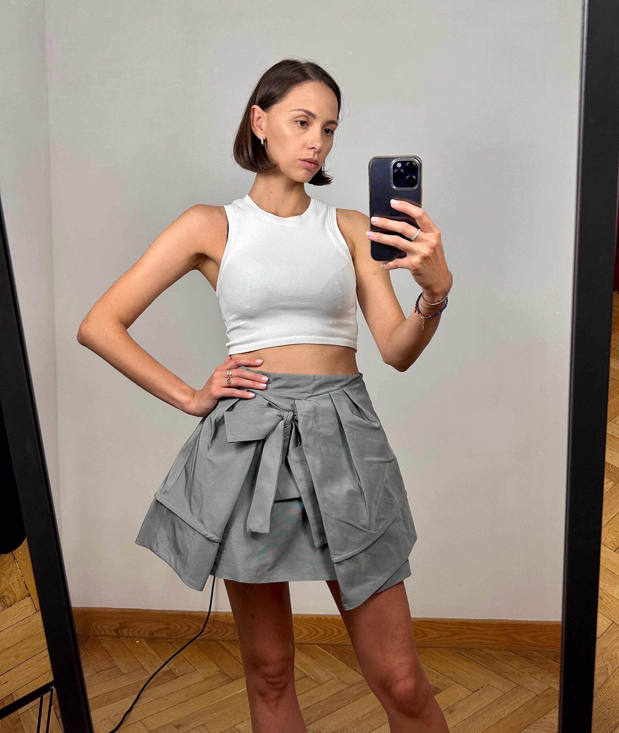 Vintage Grey Mini Skirt, A-line Designer Mini Skirt - Etsy