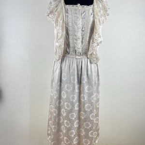 Vintage Cream Sleeveless Satin Midi Dress, Lace Silky Dress