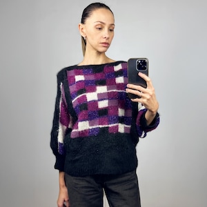 Vintage Multicolor Mohair Sweater, Soft Wool Jumper
