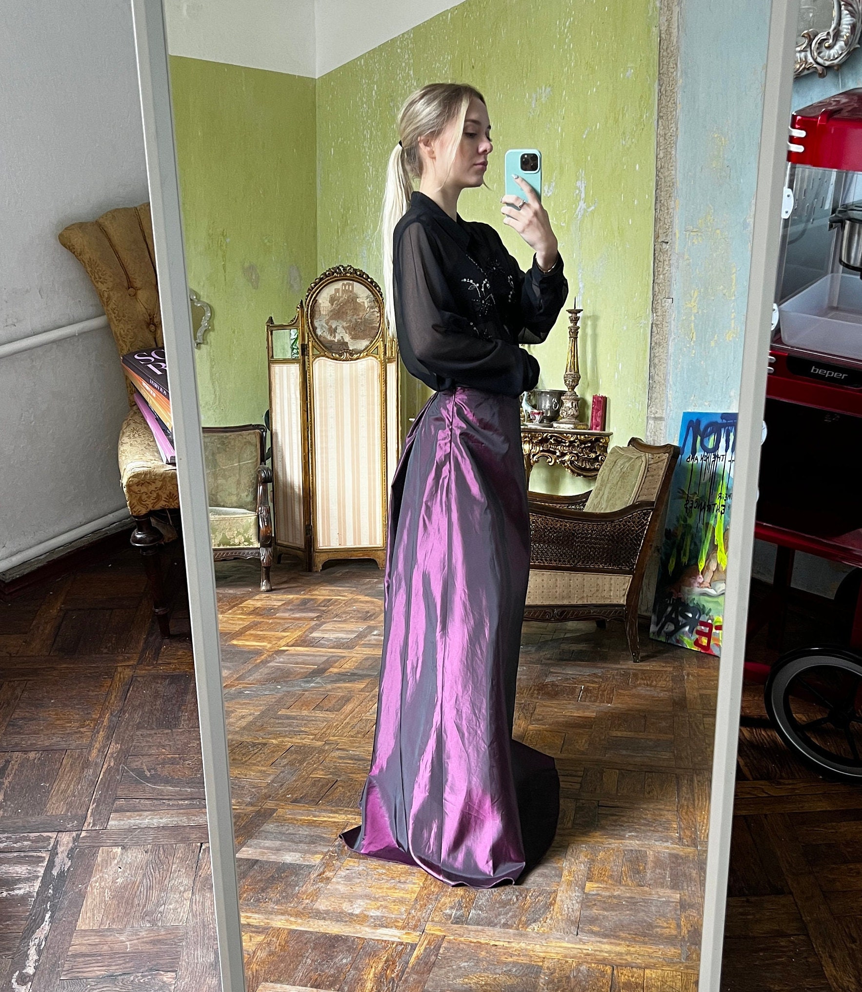 Vintage Purple Silky Maxi Skirt, A-line Taffeta Long Skirt - Etsy