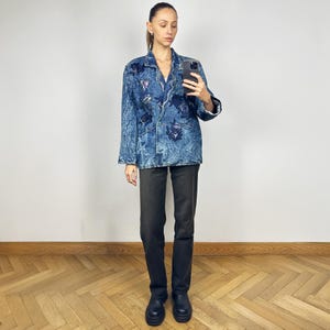Vintage Blue Denim Jacket , Embroidered Cotton Jacket