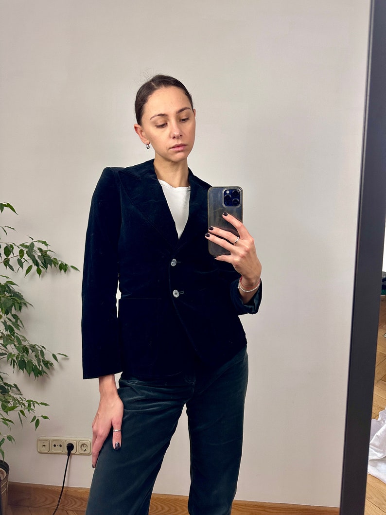 Blazer vintage en velours noir, veste en velours de coton image 1