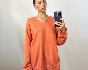 Jersey vintage oversize de algodón LACOSTE, jersey de algodón de diseño naranja