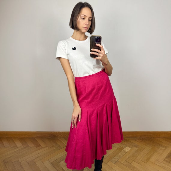 Pink linen midi skirt sale