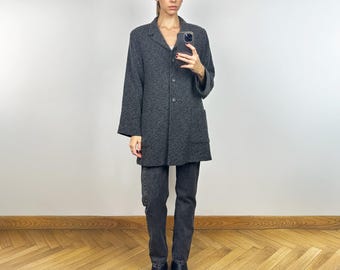 Vintage KRIZIA Grey Wool Blazer, Designer Women's Mohair jacket