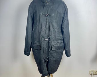 Vintage Black Leather Long Jacket , Large size Leather Jacket