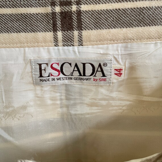 Vintage ESCADA  Midi Skirt, Beige Plaid Wool Desi… - image 8