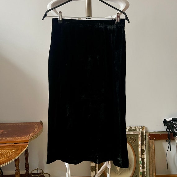 Vintage Black Velvet Midi Skirt, Velour Wrap A-Li… - image 8