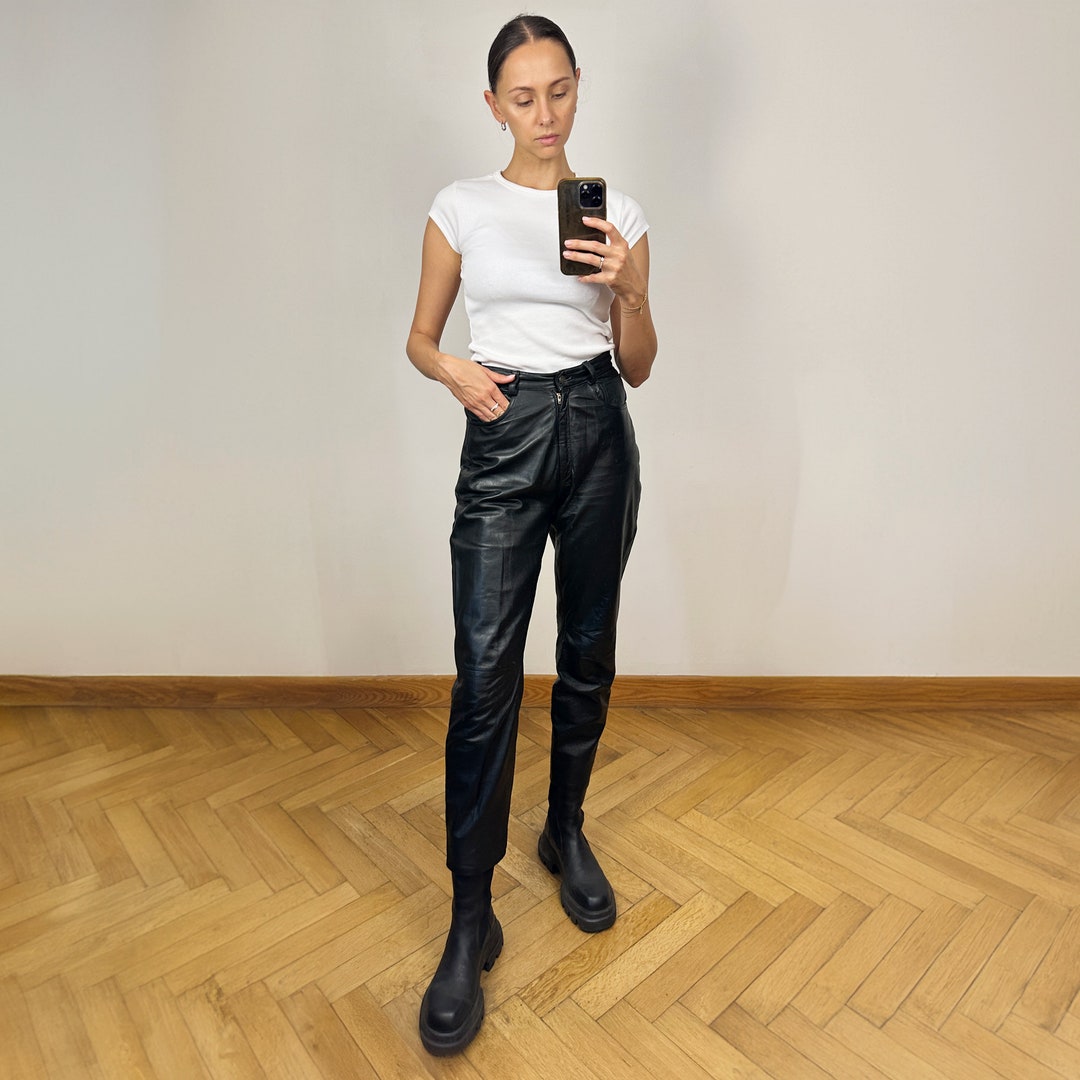 Vintage Black High Rise Leather Pants