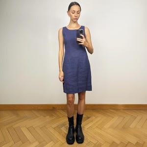 Vintage Purple Linen Dress, Sleeveless Summer Midi Dress