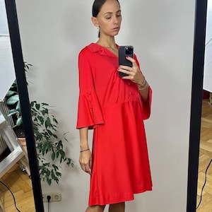Vintage Red Midi Dress,  Button Down Midi  Dress