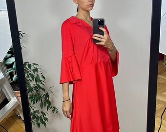 Vintage Red Midi Dress,  Button Down Midi  Dress