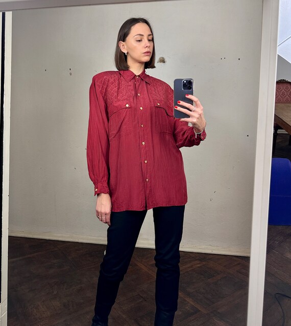 Camicetta di seta rossa vintage camicia di seta a maniche lunghe Etsy Italia