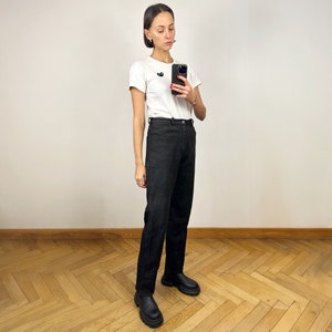 Pantalones vintage de cuero marrón oscuro, pantalones de cintura alta, pantalones de cuero de ante para mujer imagen 5