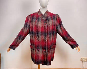 Vintage Plaid Wool  Blazer,  Women's Autumn Lurex jacket