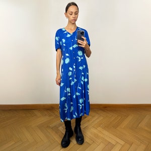 Vintage Floral Short Sleeve Midi Dress, Floral Long Summer Dress