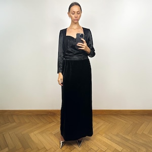 Vintage Black Velvet Long Dress,Black Satin Evening Dress