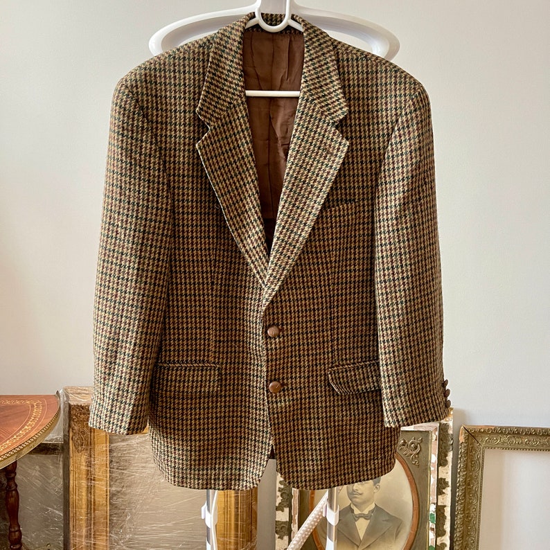 Blazer en laine beige vintage pour homme, Blazer oversize en laine à carreaux pour femme image 8