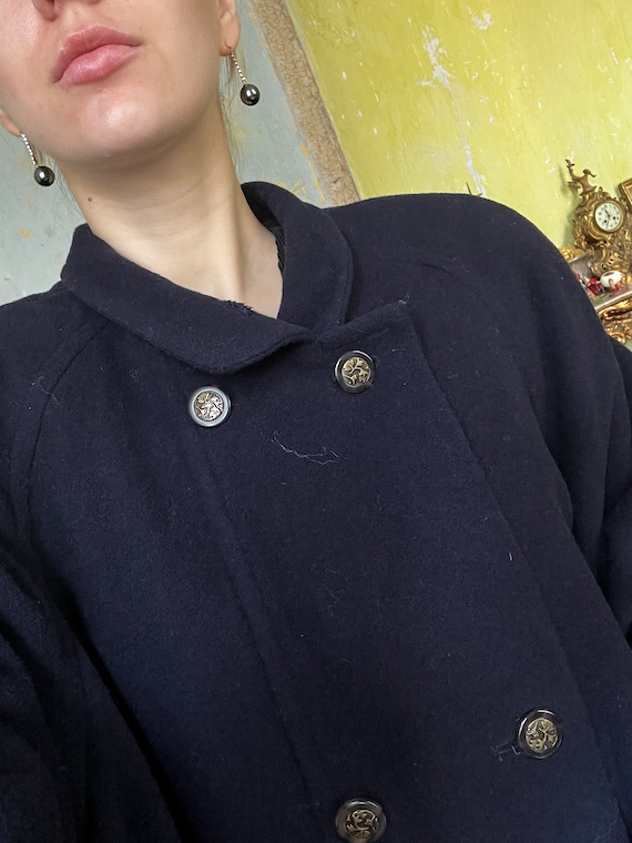 Vintage Navy Blue Wool Overcoat , Long Oversized … - image 3