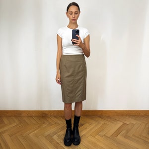 Vintage Beige Wool Midi Skirt, Wool Pencil Skirt