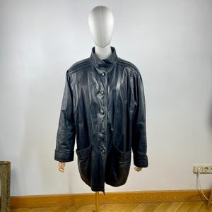 Vintage 80s Black Leather Long Jacket