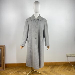 Vintage Grey Wool Coat, Plaid Wool Midi Winter Coat