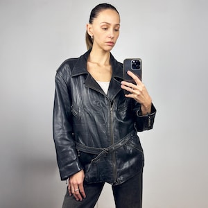 90s Brown Leather Jacket with belted waist