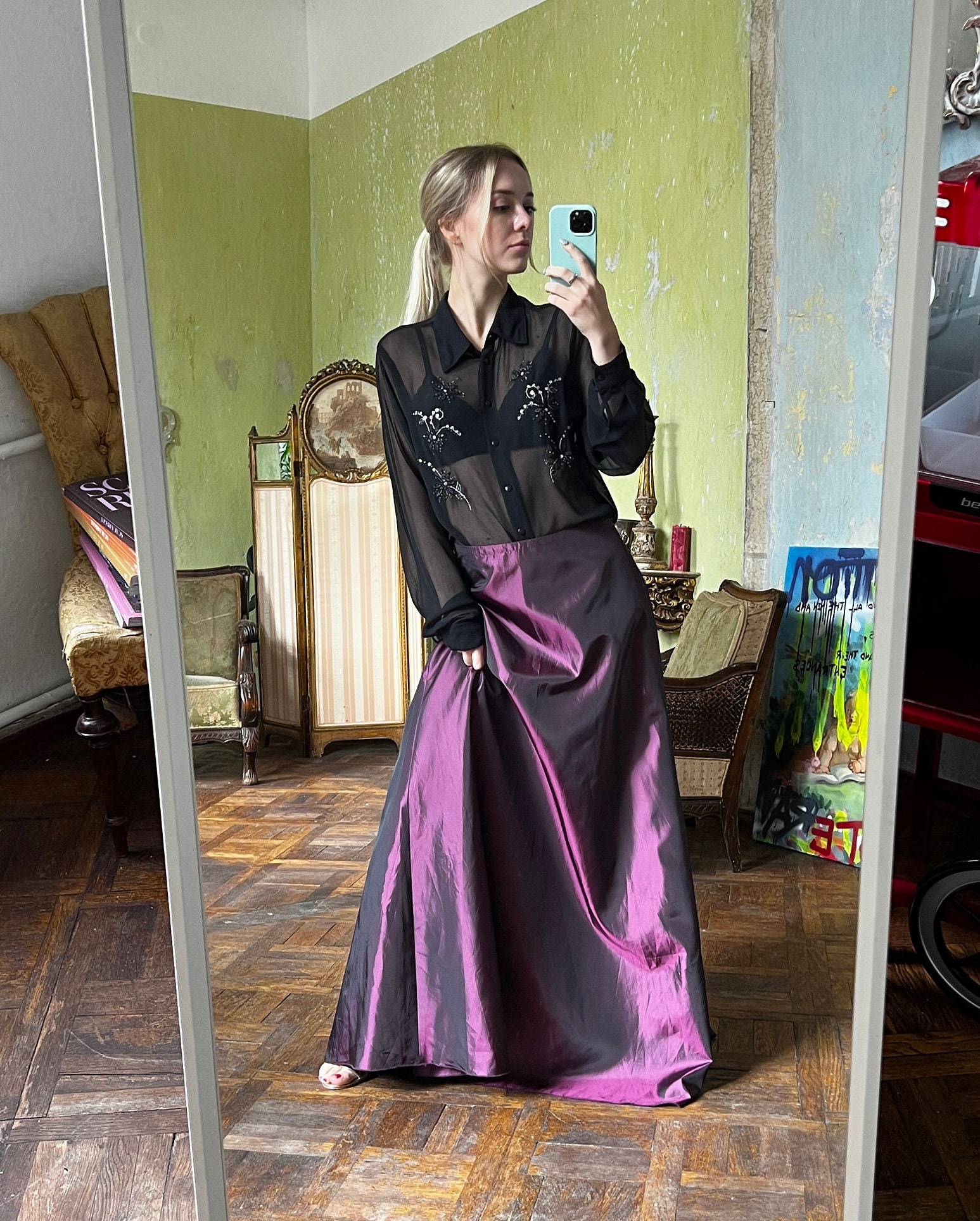 Vintage Purple Silky Maxi Skirt, A-line Taffeta Long Skirt - Etsy