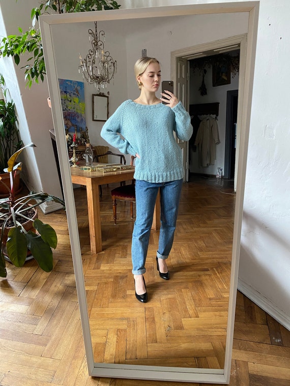Lichtblauwe wollen trui shop