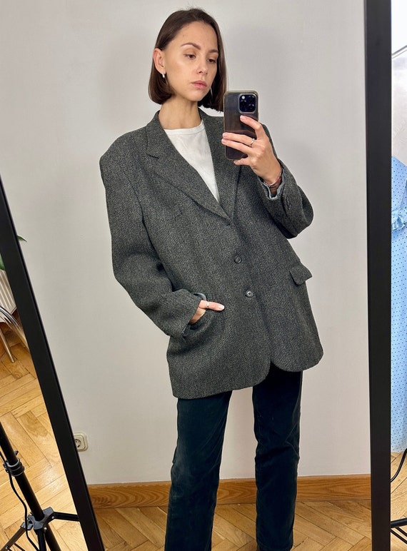 Vintage Grey Men S Wool Blazer oversized Wool Women S Oversized Blazer Etsy Ireland