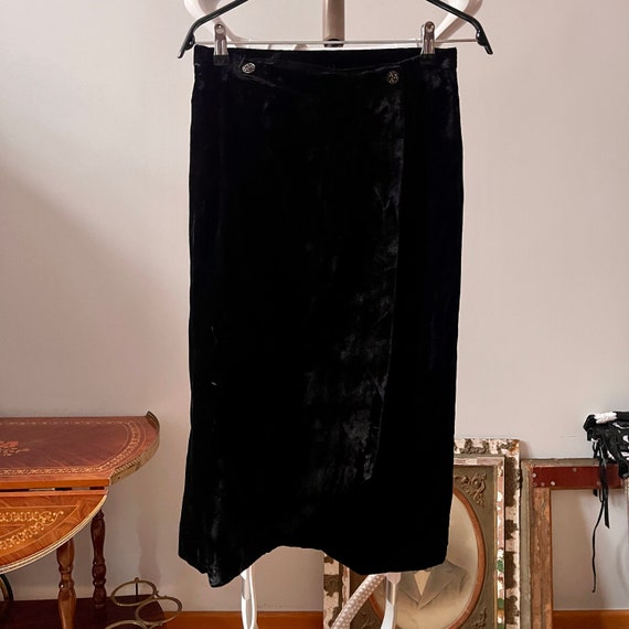 Vintage Black Velvet Midi Skirt, Velour Wrap A-Li… - image 7