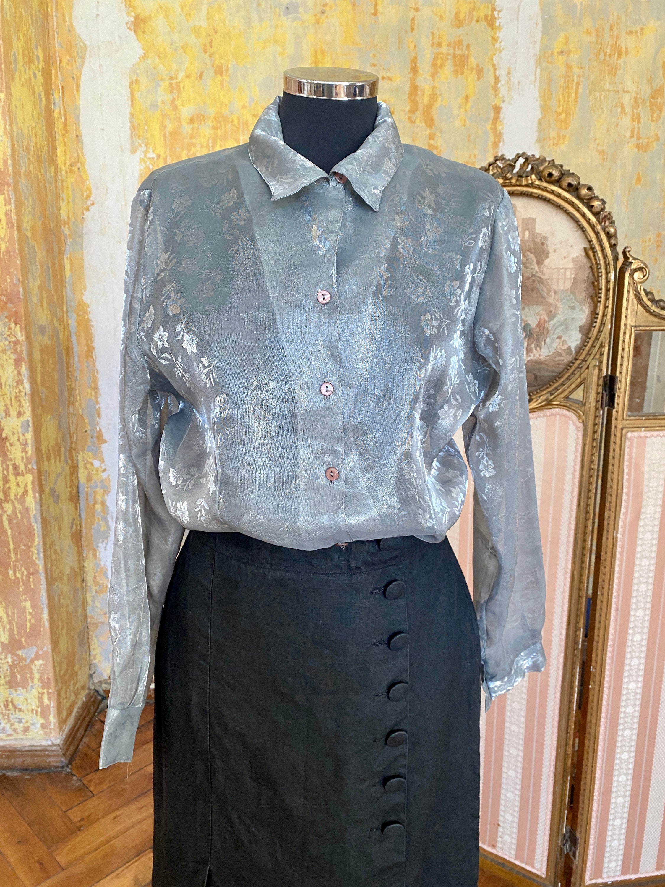 Vintage Sheer Top Grey Sheer Blouse - Etsy