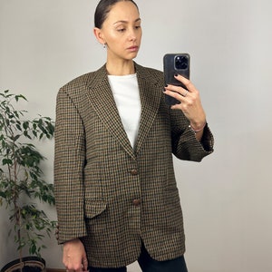 Blazer en laine beige vintage pour homme, Blazer oversize en laine à carreaux pour femme image 5