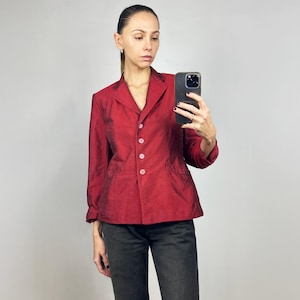 Vintage Burgundy Silk Elegant Blazer, Summer Women&#39;s Jacket
