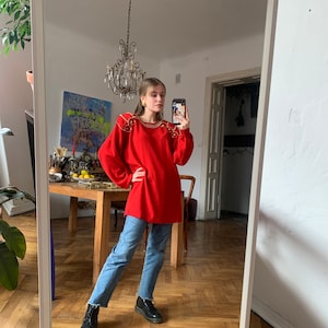 Suéter bordado rojo vintage, jersey de lana